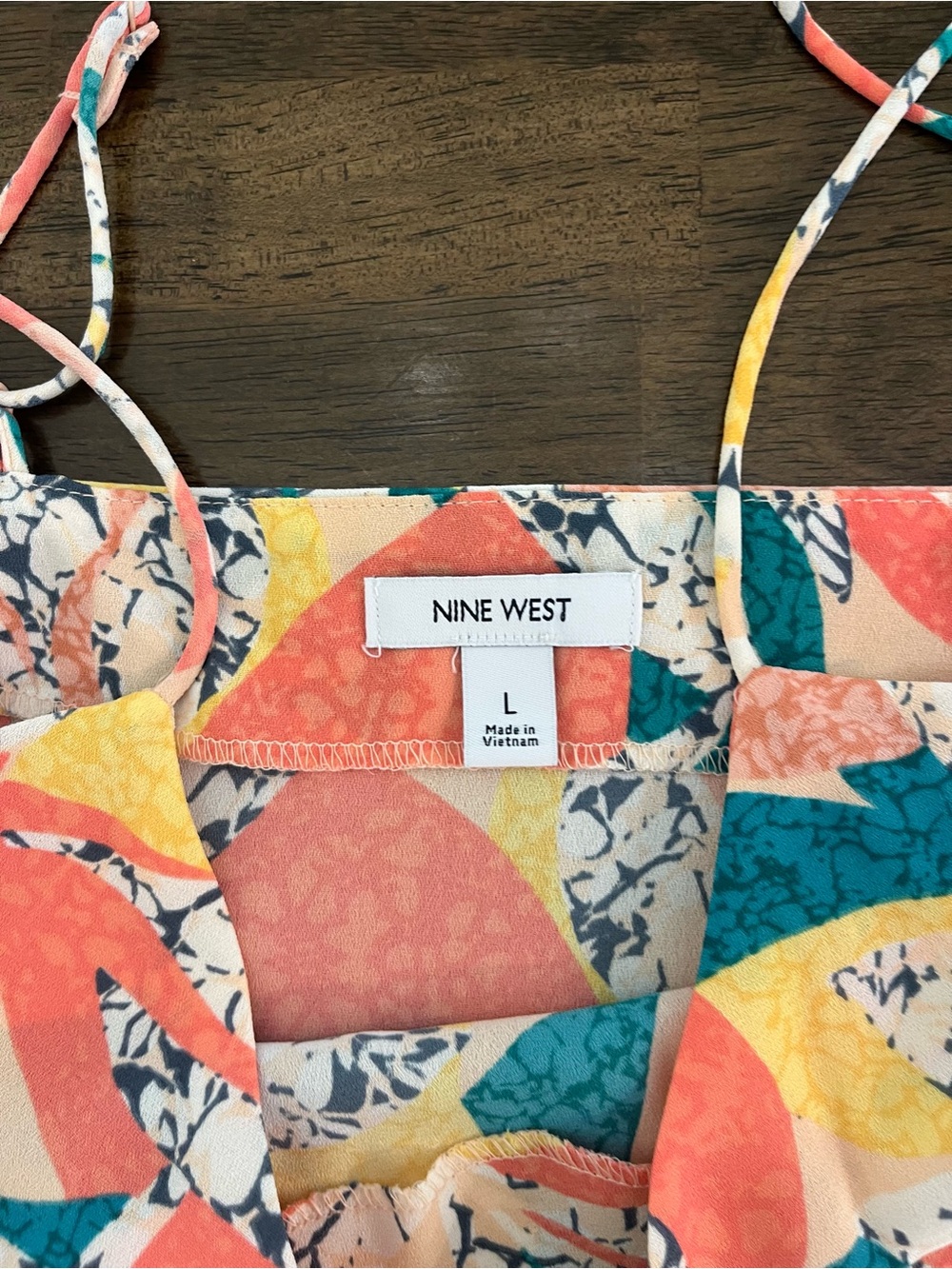 Nine West Coral Teal & Yellow Leaf Print Spaghetti Strap Cami Lightweight Large - Picture 2 of 3